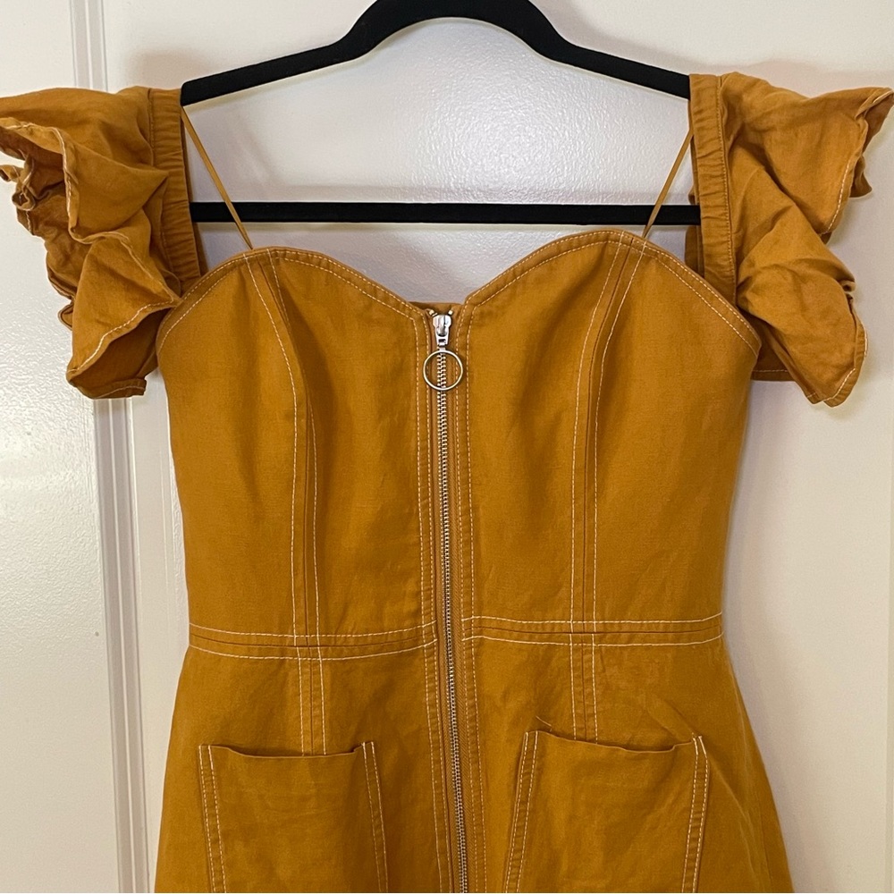C/Meo Collective Festival Off The Shoulder Linen Dress - Mini - Yellow - Women M